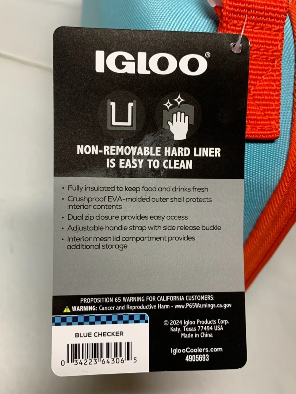 Igloo Hard Liner Storage Lunchbox Bag  6 Cans Checker Blue NWT